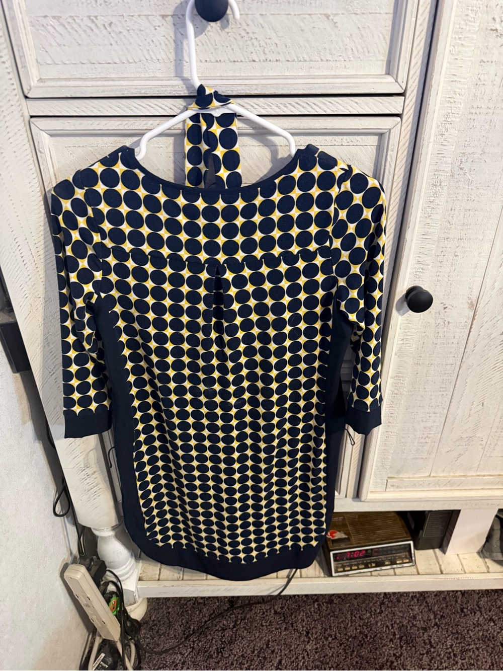 Ann Taylor Navy and Yellow Polka-Dot Midi Dress